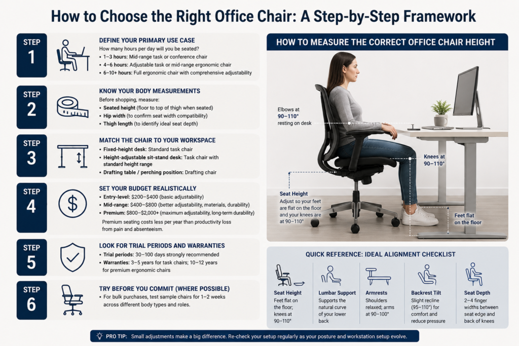 How to measure the correct office chair height for ergonomic setup